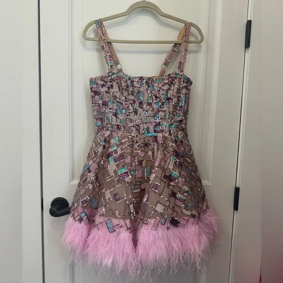 Bronx and Banco Mademoiselle Feather Trim Mini Dress - Picture 2 of 8